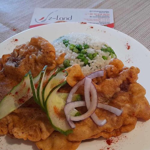   Bacsa szelet(karaj,sonka,sajt párizsi bundában) rizi-bizivel